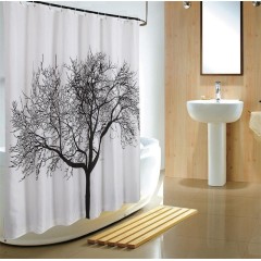 AQUALINE - Sprchový závěs 180x200cm, polyester, černá/bílá, strom ZP008