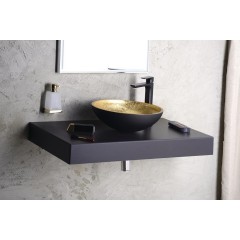SAPHO - MURANO BLACK-GOLD skleněné umyvadlo na desku, průměr 40cm, černá/zlatá AL5318-77
