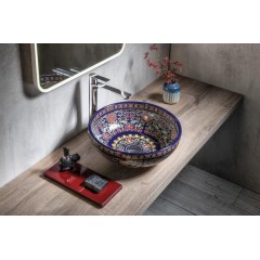 SAPHO - PRIORI keramické umyvadlo na desku, Ø 41 cm, fialová s ornamenty PI022