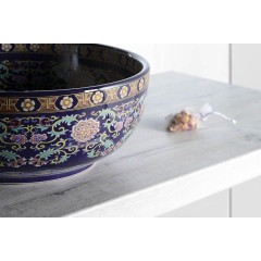 SAPHO - PRIORI keramické umyvadlo na desku, Ø 41 cm, fialová s ornamenty PI022