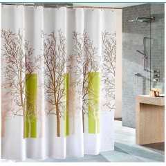 AQUALINE - Sprchový závěs 180x180cm, polyester, bílá/zelená, strom ZP009/180