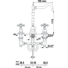 SAPHO - ANTEA tříprvková umyvadlová baterie s retro hubicí, s výpustí, bronz 3226