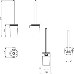 Gedy - PIRENEI WC štětka závěsná, mléčné sklo, chrom PI330313