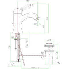SAPHO - KIRKÉ CRYSTAL stojánková umyvadlová baterie s výpustí, páčka krystal, bronz KI02KB