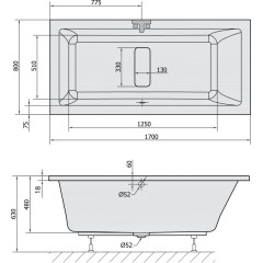 POLYSAN - MARLENE SLIM obdélníková vana 170x80x48cm, bílá 72403S