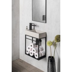 SAPHO - CREST L betonové umývátko, nástěnné, včetně výpusti, 40x22cm, bílý pískovec AR410