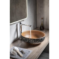 SAPHO - PRIORI keramické umyvadlo na desku, Ø 41 cm, hnědá s modrým vzorem PI023