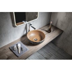 SAPHO - PRIORI keramické umyvadlo na desku, Ø 41 cm, hnědá s modrým vzorem PI023