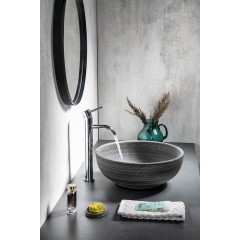 SAPHO - PRIORI keramické umyvadlo na desku, Ø 41 cm, šedá se vzorem PI024