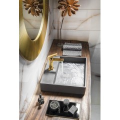 SAPHO - QUADRADO betonové umyvadlo včetně výpusti, 46x46cm, černý granit AR468