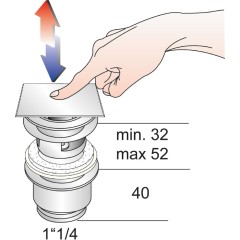 Omp Tea - Umyvadlová výpust 5/4“, click-clack, hranatá zátka, 32-52, chrom 8540.360.5