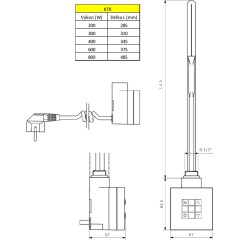 SAPHO - KTX topná tyč s termostatem, 800 W, chrom KTX-C-800