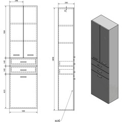 AQUALINE - ZOJA/KERAMIA FRESH skříňka vysoká s košem 50x184x29cm, dub platin 51295
