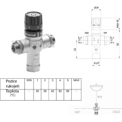 SAPHO - Termostatický regulátor teploty vody, 1/2", 30-60 stupňů, zpětné klapky TMT12MPM