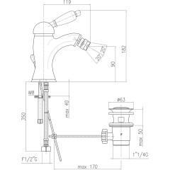 SAPHO - KIRKÉ WHITE stojánková bidetová baterie s výpustí, bílá páčka, chrom KI03BC