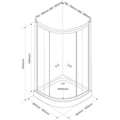 AQUALINE - ARLEN čtvrtkruhová sprchová zástěna 800x800 sklo Brick BTR800
