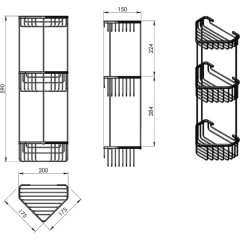 Gedy - SMART trojitá rohová polička 175x590x175, chrom 2484