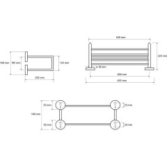 SAPHO - X-ROUND polička na ručníky dvojitá s hrazdou 600x160x225, chrom XR416