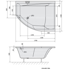 POLYSAN - TANDEM R asymetrická vana 170x130x50cm, bílá 97611