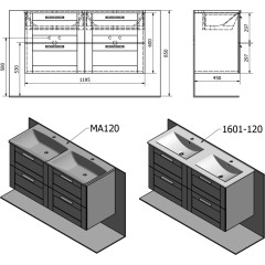 SAPHO - AMIA dvojumyvadlová skříňka 119x60x45cm, dub Texas AM120-2020