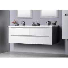 SAPHO - WAVE dvojumyvadlová skříňka 149,7x50x47,8cm, bílá/dub stříbrný WA150-3011
