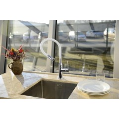 SAPHO - SILI stojánková dřezová baterie, flexibilní ramínko, bílá/chrom SR481