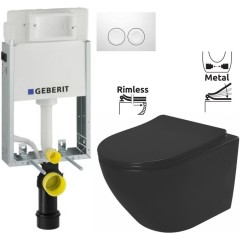 GEBERIT KOMBIFIXBasic vč. bílého tlačítka DELTA 21 + WC REA CARLO MINI RIMLESS ČIERNY MAT + SEDADLO 110.100.00.1 21BI MM1