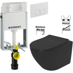 GEBERIT KOMBIFIXBasic vč. bílého tlačítka DELTA 50 + WC REA CARLO MINI RIMLESS ČIERNY MAT + SEDADLO 110.100.00.1 50BI MM1