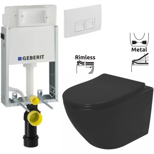 GEBERIT KOMBIFIXBasic vč. bílého tlačítka DELTA 50 + WC REA CARLO MINI RIMLESS ČIERNY MAT + SEDADLO 110.100.00.1 50BI MM1