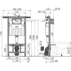 Předstěnový instalační systém s chromovým tlačítkem M1721 + WC REA CARLO MINI RIMLESS ČIERNY MAT + SEDADLO AM102/1120 M1721 MM1