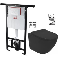 Předstěnový instalační systém bez tlačítka + WC REA CARLO MINI RIMLESS ČIERNY MAT + SEDADLO AM102/1120 X MM1