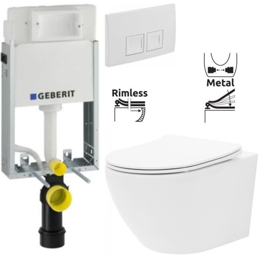 GEBERIT KOMBIFIXBasic vč. bílého tlačítka DELTA 50 + WC REA Carlo Flat Mini Rimless + SEDÁTKO 110.100.00.1 50BI CF1