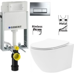 GEBERIT KOMBIFIXBasic vč. chromového tlačítka DELTA 51 + WC REA Carlo Flat Mini Rimless + SEDÁTKO 110.100.00.1 51CR CF1