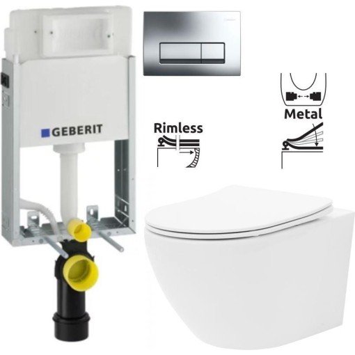 GEBERIT KOMBIFIXBasic vč. chromového tlačítka DELTA 51 + WC REA Carlo Flat Mini Rimless + SEDÁTKO 110.100.00.1 51CR CF1