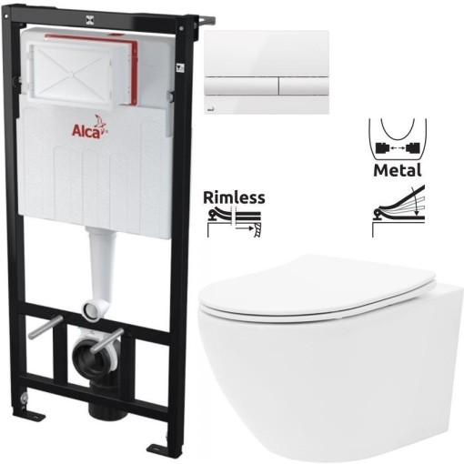 Předstěnový instalační systém s bílým tlačítkem M1710 + WC REA Carlo Flat Mini Rimless + SEDÁTKO AM101/1120 M1710 CF1