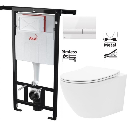 Předstěnový instalační systém s bílým tlačítkem M1710 + WC REA Carlo Flat Mini Rimless + SEDÁTKO AM102/1120 M1710 CF1