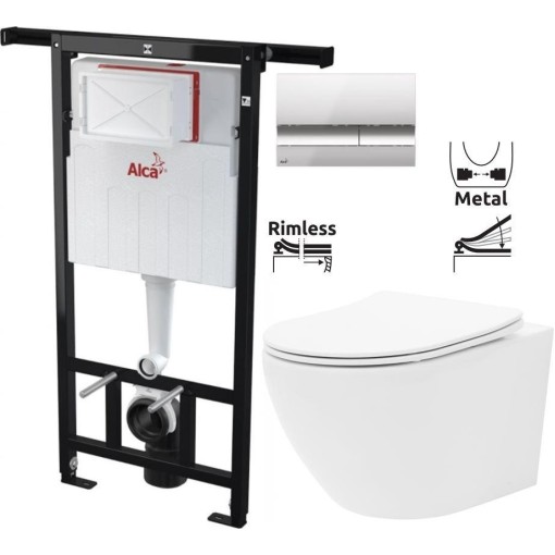 Předstěnový instalační systém s chromovým tlačítkem M1721 + WC REA Carlo Flat Mini Rimless + SEDÁTKO AM102/1120 M1721 CF1