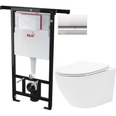Předstěnový instalační systém s chromovým tlačítkem M1721 + WC REA Carlo Flat Mini Rimless + SEDÁTKO AM102/1120 M1721 CF1