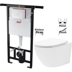 Předstěnový instalační systém bez tlačítka + WC REA Carlo Flat Mini Rimless + SEDÁTKO AM102/1120 X CF1