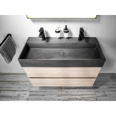 SAPHO - QUADRADO betonové dvojumyvadlo včetně výpusti, 96x44cm, černý granit AR473