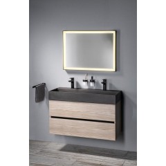 SAPHO - QUADRADO betonové dvojumyvadlo včetně výpusti, 96x44cm, černý granit AR473