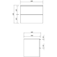CERSANIT - Skříňka VIRGO 60 šedý dub pod umyvadlo na desku s černými úchyty S522-023