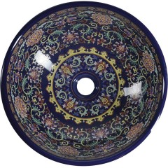 SAPHO - PRIORI keramické umyvadlo na desku, Ø 41 cm, fialová s ornamenty PI022