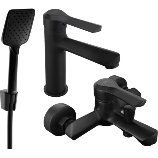 MEXEN - Saber R62 Set umyvadlové a vanové baterie s příslušenstvím, černá 72103R62-70