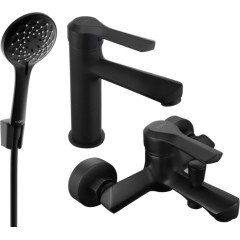 MEXEN - Saber R74 Set umyvadlové a vanové baterie s příslušenstvím, černá 72103R74-70
