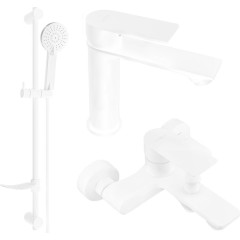 MEXEN - Royo DF05 Set umyvadlové a vanové baterie s příslušenstvím, bílá 72203DF05-20