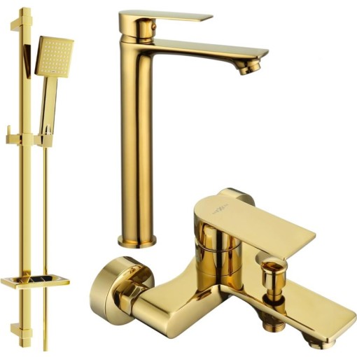 MEXEN - Royo DQ45 Set umyvadlové a vanové baterie s příslušenstvím, zlatá 72213DQ45-50