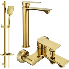 MEXEN - Royo DQ62 Set umyvadlové a vanové baterie s příslušenstvím, zlatá 72213DQ62-50