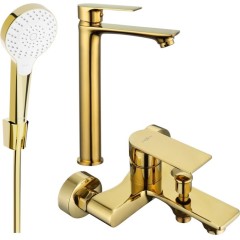 MEXEN - Royo R05 Set umyvadlové a vanové baterie s příslušenstvím, zlatá 72213R05-50