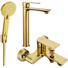 MEXEN - Royo R40 Set umyvadlové a vanové baterie s příslušenstvím, zlatá 72213R40-50